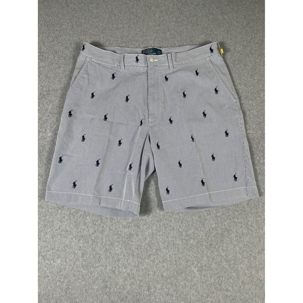 Polo Ralph Lauren Mens Prospect Shorts 36 Seersucker Blue White Stripe Pony Logo